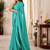 Turquoise kutchi embroidery satin designer saree