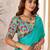 Turquoise kutchi embroidery satin designer saree