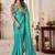 Turquoise kutchi embroidery satin designer saree