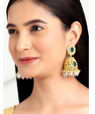 Kundan & beads studded green jhumki earrings ethnic jewelry for women 1