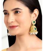 Kundan & beads studded green jhumki earrings ethnic jewelry for women