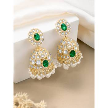 Kundan & beads studded green jhumki earrings ethnic jewelry for women 2