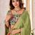 Olive kutchi embroidery satin saree