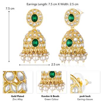Kundan & beads studded green jhumki earrings ethnic jewelry for women 4