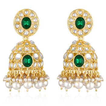 Kundan & beads studded green jhumki earrings ethnic jewelry for women 5