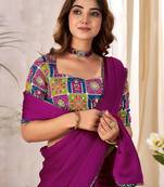 Purple sequinned satin saree