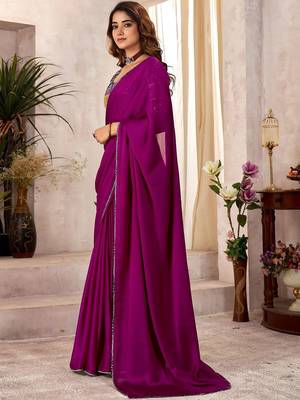 Purple sequinned satin saree 2
