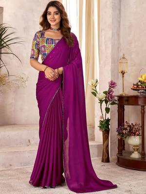 Purple sequinned satin saree 3