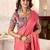 Peach ethnic motifs kutchi embroidery satin designer saree