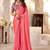 Peach ethnic motifs kutchi embroidery satin designer saree