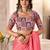Peach ethnic motifs kutchi embroidery satin designer saree