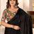 Black ethnic motifs kutchi embroidery satin designer saree