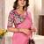 Pink kutchi embroidery satin designer saree