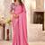 Pink kutchi embroidery satin designer saree
