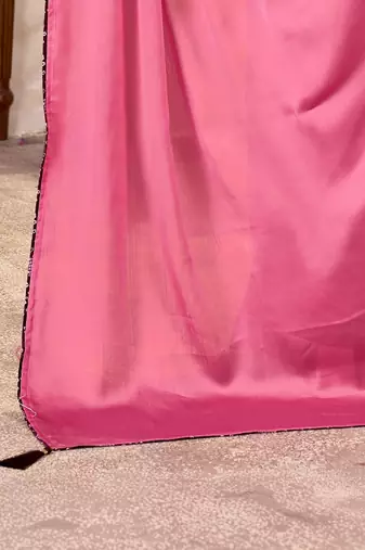 Pink kutchi embroidery satin designer saree
