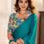 Teal kutchi embroidery satin saree