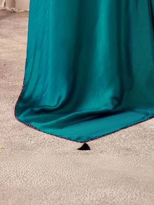 Teal kutchi embroidery satin saree 4