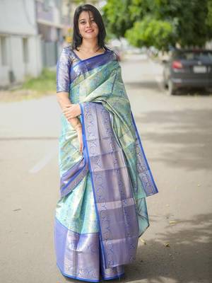 Green floral zari kanjeevaram saree 1