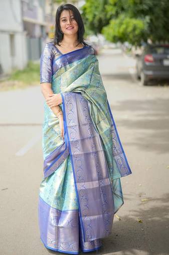 Green floral zari kanjeevaram saree