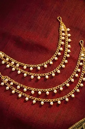 Beads studded double layer earrings chain ethnic jewellery gift for women