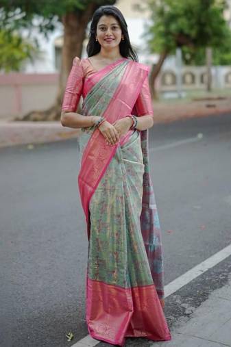 Blue floral zari kanjeevaram saree