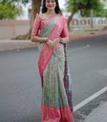 Blue floral zari kanjeevaram saree
