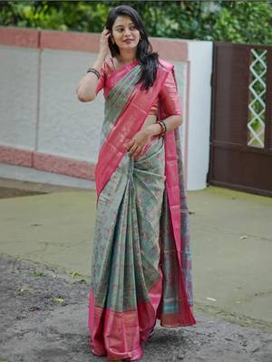 Blue floral zari kanjeevaram saree 2