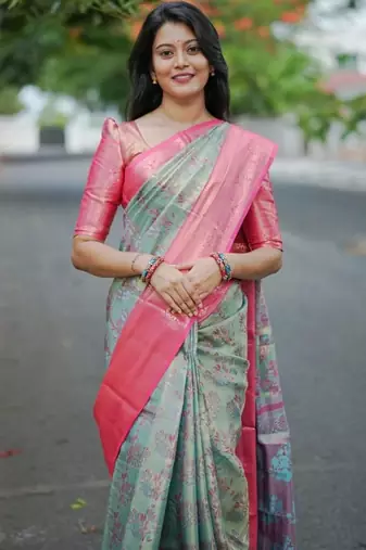 Blue floral zari kanjeevaram saree