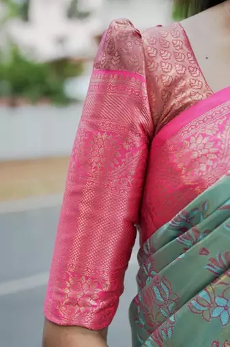 Blue floral zari kanjeevaram saree