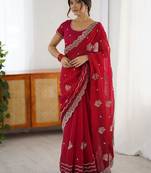 Red embellished embroidered designer saree