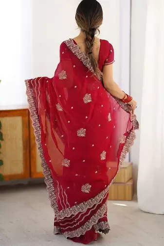 Red embellished embroidered designer saree