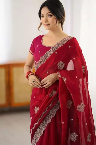 Red embellished embroidered designer saree