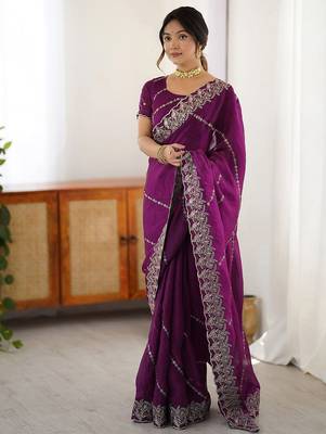 Magenta embellished embroidered festive saree 1