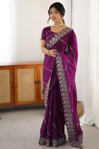 Magenta embellished embroidered festive saree