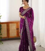 Magenta embellished embroidered festive saree