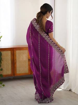 Magenta embellished embroidered festive saree 2