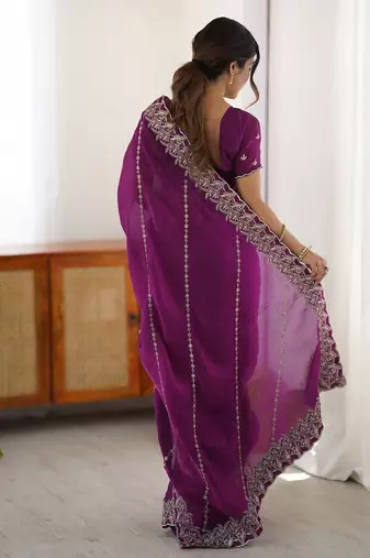 Magenta embellished embroidered festive saree