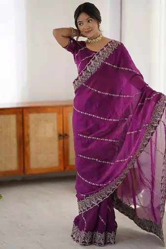 Magenta embellished embroidered festive saree