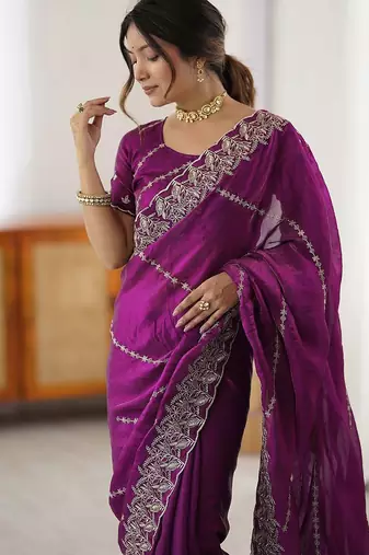 Magenta embellished embroidered festive saree