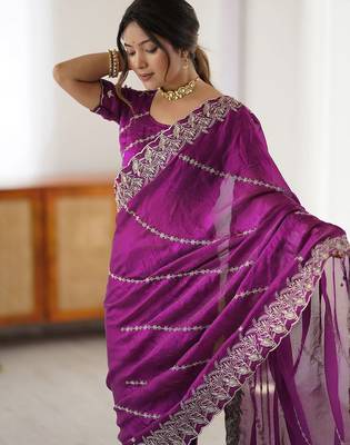Magenta embellished embroidered festive saree 5