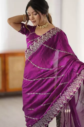 Magenta embellished embroidered festive saree