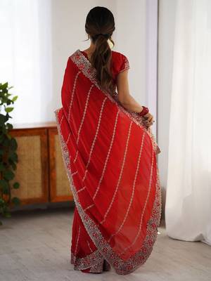 Red ethnic motifs embroidered saree 2