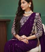 Purple embellished sequinned  georgette saree
