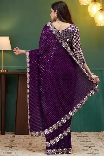 Purple embellished sequinned  georgette saree