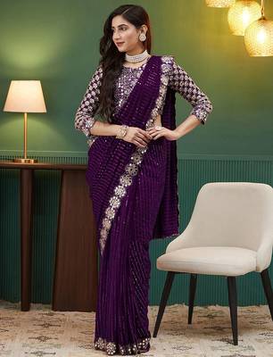 Purple embellished sequinned  georgette saree 5
