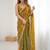 Olive embellished embroidered satin designer saree