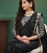 Black embellished sequinned  georgette saree