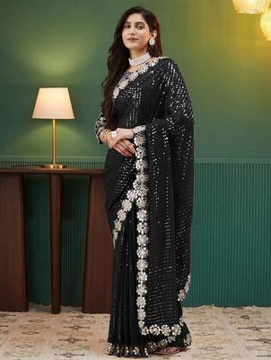 Black embellished sequinned  georgette saree 3