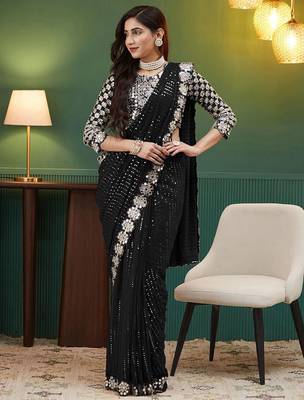 Black embellished sequinned  georgette saree 5