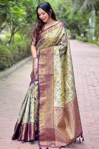 Burgundy woven design zari silk blend dharmavaram saree